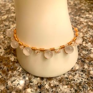 White Cat’s Eye Gold Wire and Bicone Bracelet